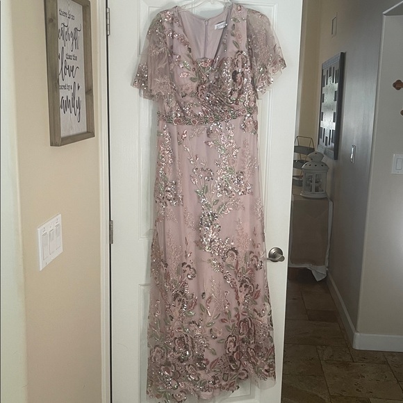 Mac Duggal Pink Floral Sequin Maxi Dress - Picture 15 of 17